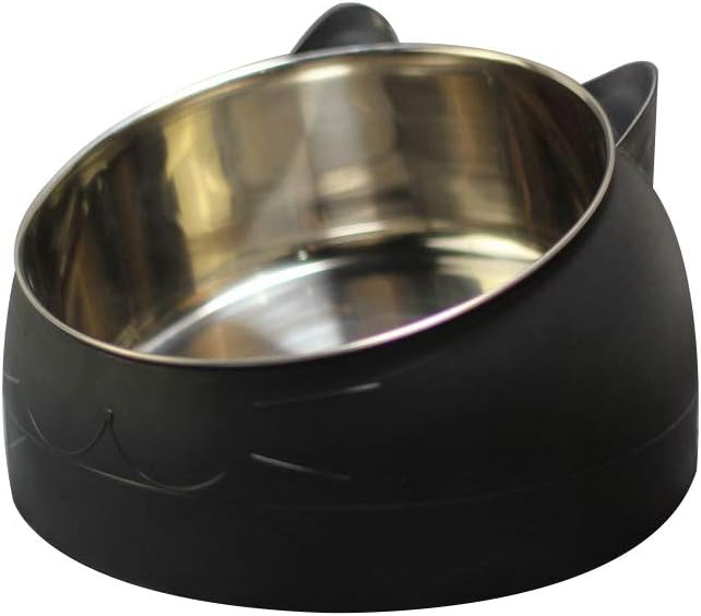 tegongse Cute Cat and Dog Bowl Protection Cervical Vertebra 15 Degree Oblique Mouth Pet Stainless Steel Food Bowls