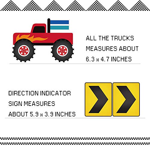Monster Truck Birthday Banner, Cars Trucks Birthday Sign with Garland, Vehicle Boy Birthday Bunting