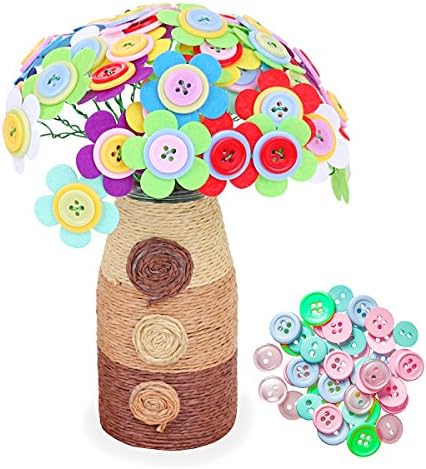 DIY Button Flowers Set, Craft Iron Wire Button Felt Bouquets Kit, 40 flowers with Glass Bottle