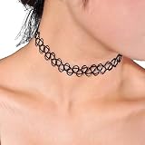 Doinshop New Stretch Gothic Pendant Tattoo Henna Choker Hippy Necklace Elastic 80s 90s (black)