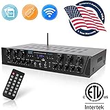 Wireless Home Audio Amplifier System-Bluetooth Compatible Sound Stereo Receiver Amp - 6 Channel 600Watt Power, Digital LCD, Headphone Jack, 1/4' Microphone in USB SD AUX RCA FM Radio-Pyle PTA66BT.5