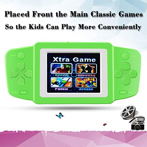 Great Boy Handheld Games Console for Kids with Built in 268 Mini Video Games Device Fun Arcade Gaming Machines Portable Rechargeable Electronic Consoles Player 2. 5" Screen (Green)
