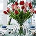 Meiwo Artificial Tulips, 10 Pcs Fake Tulips Flowers for Wedding Bouquets/Home Decor/Party/Graves Arrangement(Red)