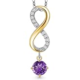 Gem Stone King 925 Silver and 10K Yellow Gold Purple Amethyst and Lab Grown Diamond Pendant Necklace for Women | 1.03 Cttw | Gemstone February Birthstone | Round 5MM | With 18 Inch Chain