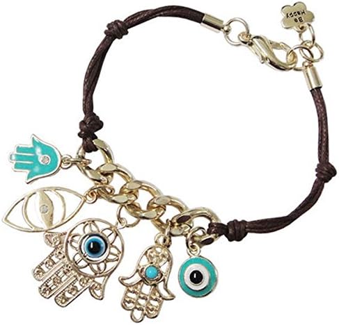 Joy Adventure 4pcs Hamsa Hand of Fatima Charms Bracelet Black White Red Plastice Rope Bangle