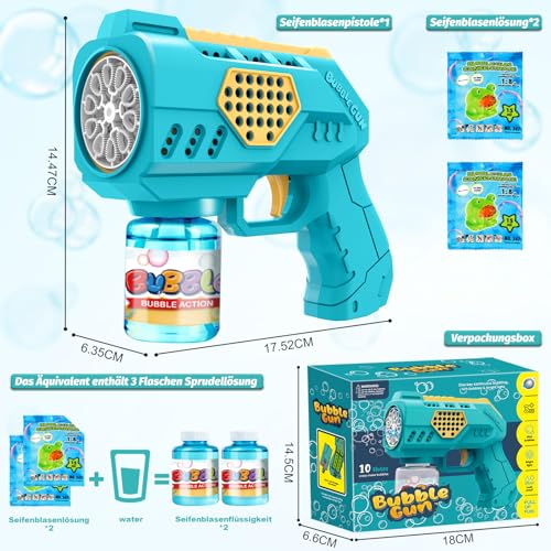 Vansky Bubble Machine Bubble Gun Children: Bubble Gun with 110 ml Tank & LED Light 8000+ Soap Bubbles Easy to Use for Outdoor Games Garden Toy (3+ Years)