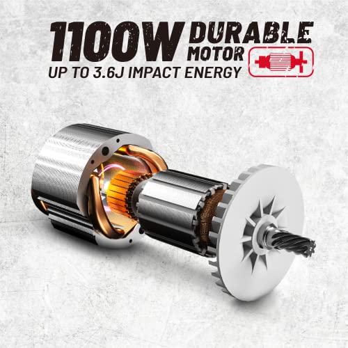DongCheng SDS-Plus Bohrhammer,1100W 3.6 Joule,mit 2 Funktionen Hammerbohren/Meißeln,Bohrleistung in Beton 28 mm, 5000BPM,Überlast-Rutschkupplung,inkl. 2 Meißel, 3 Bohrer,DZC03-28