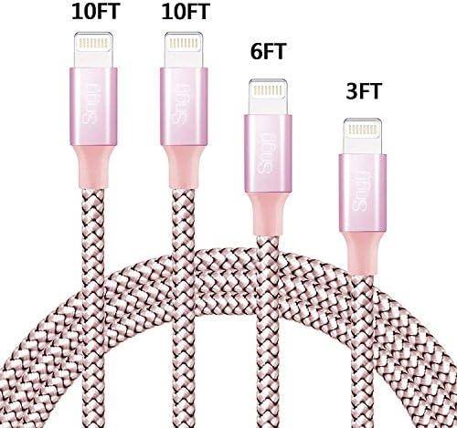 Sngg iPhone Charger,4Pack 3FT 6FT 10FT 10FT Extra Long Nylon Braided Cord Lightning Cable to USB Syncing Data for iPhone X/8/8Plus/7/7Plus/6/6Plus/6s/6sPlus/5/5s/5c/SE and more