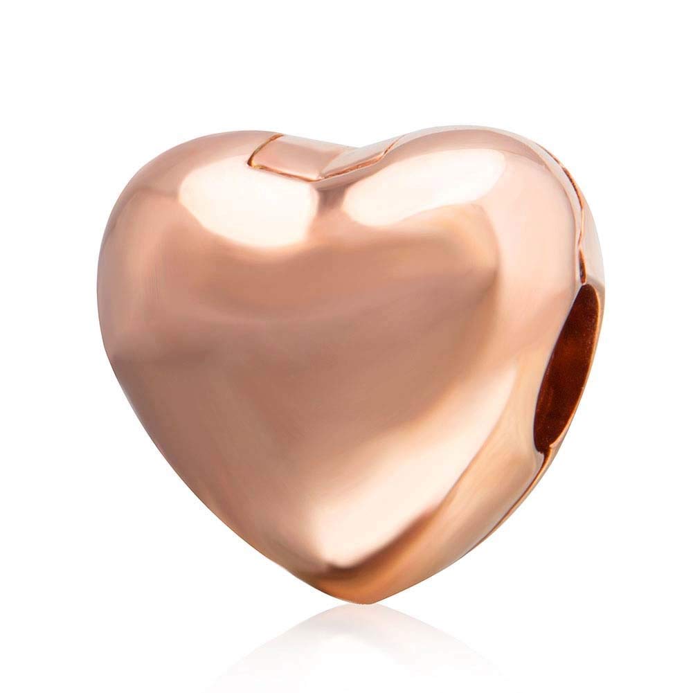 925 Sterling Silver Heart Clip Charm Stopper Charm Lock Charm Spacer Charm for Pandora Charm Bracelet (Rose-Gold Plated)