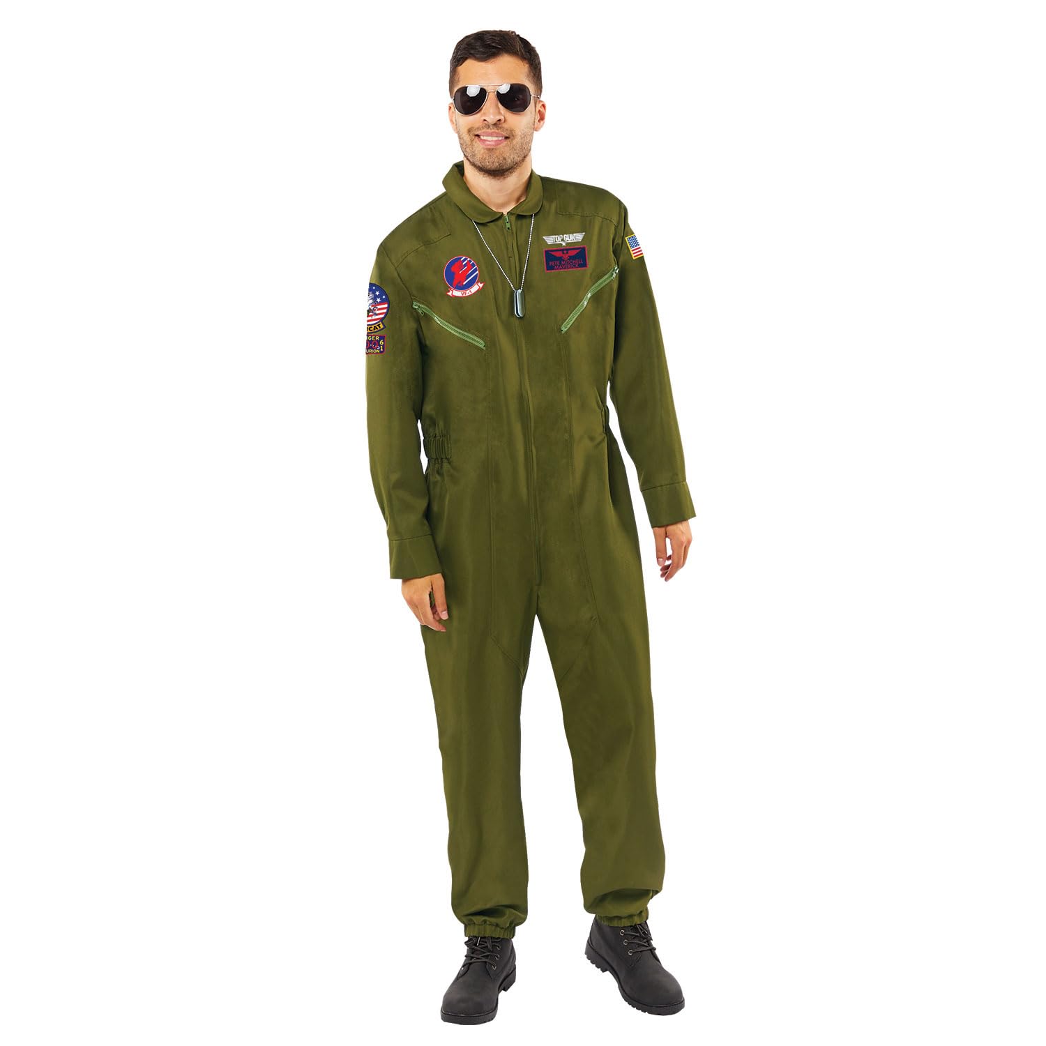 Amscan 9913296 Adult Top Gun Maverick Pilot Jumpsuit Fancy Dress Pilot Costume Aviator Cruise (Chest: 42"-46")