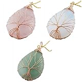 SUNYIK Rose Quartz Green Aventurine Opalite Tree of Life Pendant Necklace,Pack of 3