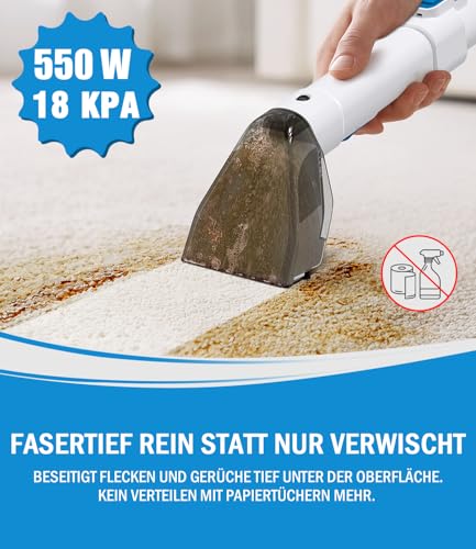 PEXCHO Polsterreiniger Gerät 550W Waschsauger für Teppich, Sofa & Autositze, Teppichreiniger Nasssauger gegen Tierflecken und Gerüche, 18kPa Textilreiniger mit Selbstreinigungsfunktion, JJB-718