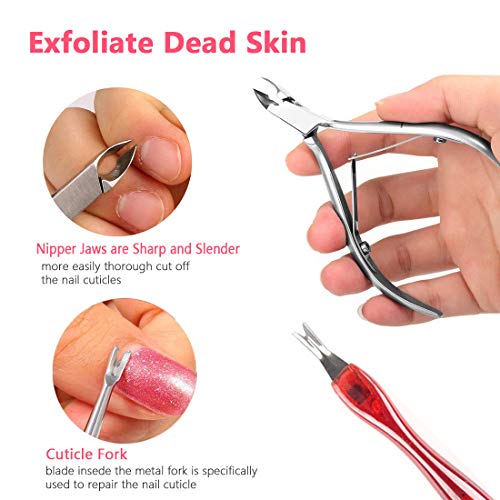 Nail Polish Remover Tool Kit - Triangle Cuticle Peeler Scraper, Cuticle Pusher, Cuticle Nipper, Cuticle Clippers, Nail Polish Remover Clips, Double Sided Nail Buffer Files, Buffer Block Grits