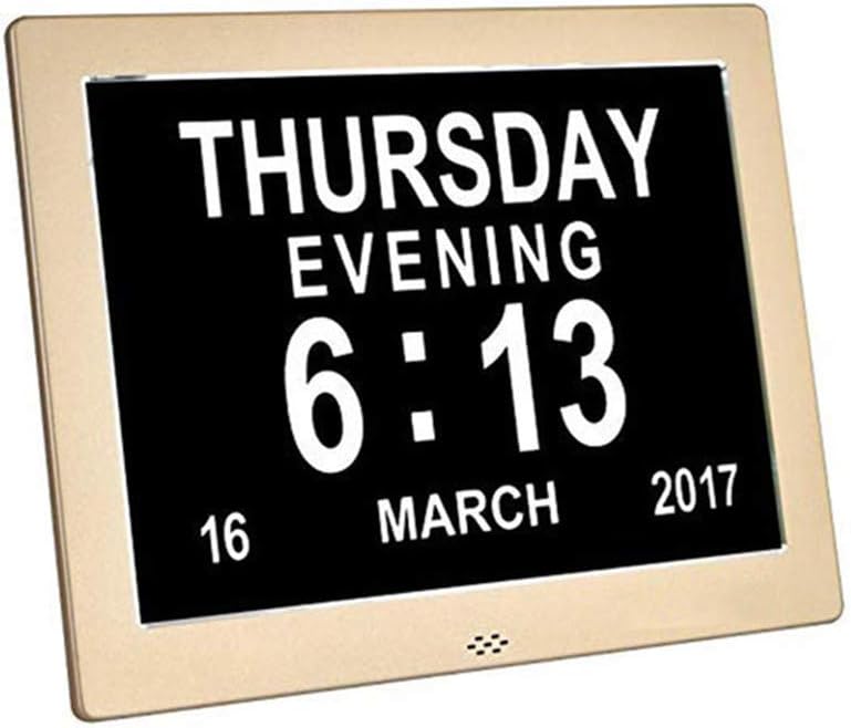 FOOSKOO Clocks Digital Calendar Day Clock Metal Extra Large Numbers Impaired Vision