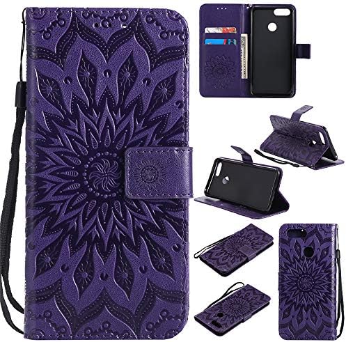 Huawei Mate SE Case, Honor 7X Wallet Case,MEUPZZK Sunflower with Shockproof Kickstand Credit Card Holder Flip Magnetic Closure Protection Wallet Leather Cover for Huawei Mate SE/Honor 7X (Purple)