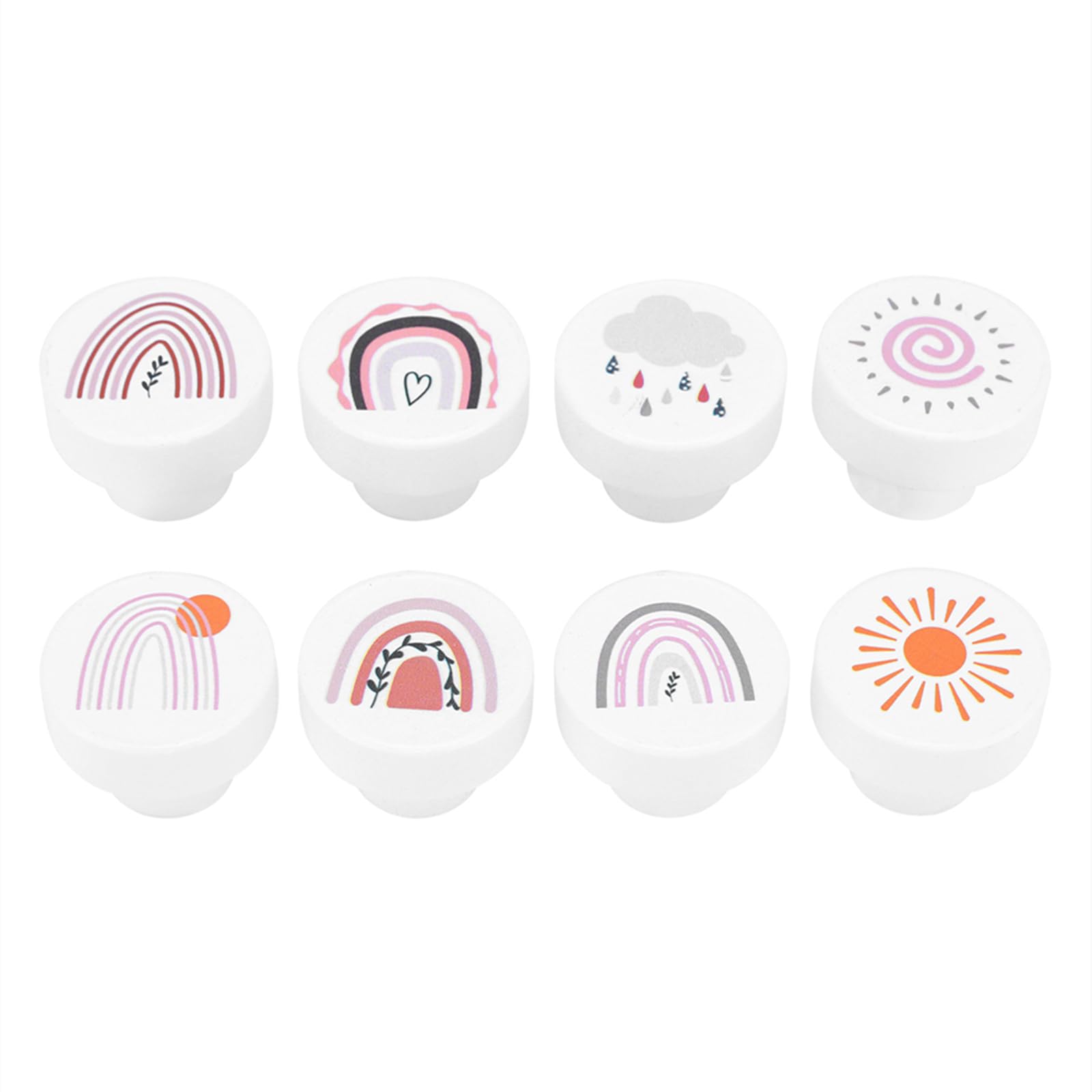 ALLOMN Wooden Cabinet Knob, 8PCS Children's Round Drawer Knobs Furniture Pull Handle 35mm White Wooden Cupboards Knob with Screws for Kids Room Bedroom Home Kitchen Decor
