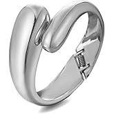 GREICHFAN Golden Polished Chunky Twisted Hinged Waterdrop Bangle Bracelet for Women Spiraled Oval Bangle Bracelet