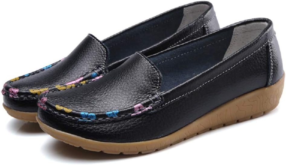 Fancybox Ladies Leather Loafers Flat Shoes Women's Boat Shoes Comfy Work Shoes (2 Colors)