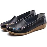 Fancybox Ladies Leather Loafers Flat Shoes Women's Boat Shoes Comfy Work Shoes (2 Colors)