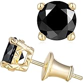 Moissanite/Emerald/Saphhire/Ruby Stud Earrings, Solid 925 Sterling Silver Hypoallergenic, Using CNC Technology, 4mm/5mm/6.5mm/8mm Round Studs, Pretty Everyday Post Earrings