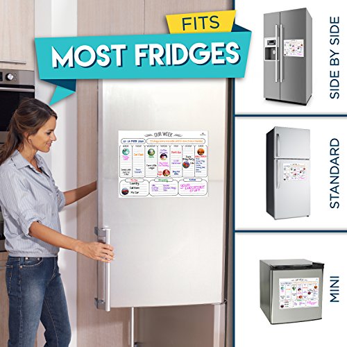 HomeN'Stars Weekly Whiteboard Calendar Magnetic Dry Erase Weekly Planner Message Board for Fridge Bonus 10 Magnetic Icons and 2 Markers 16"X12" White