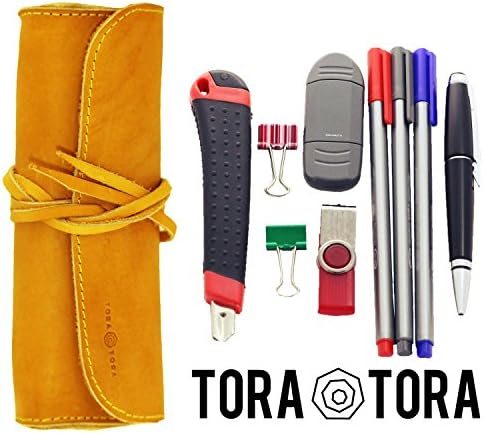 Handcrafted Full Grain Leather Pencil Case Pouch Holder - Great for Office, Sketching, and School (Yellow)