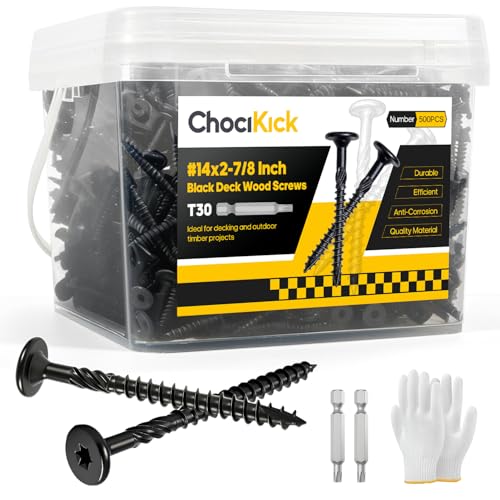 500Pcs #14 x 2-7/8" Lag Screws Black, Structural Wood Screws Star Drive, Heavy-Duty Exterior Construction Screws for Timber, Landscaping & Framing, T30 Bit Included, Rust Resistant at Amazon