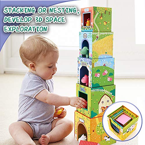 Jar Melo Stacking Cubes, 6 Cardboard Nesting Blocks Set with Numbers