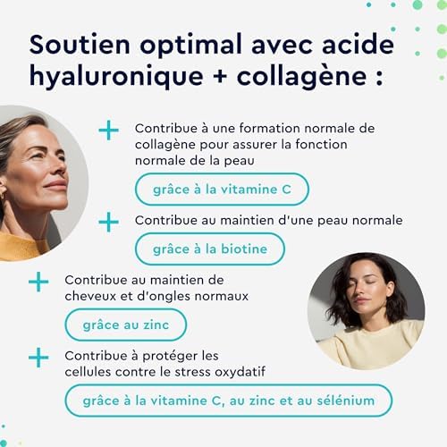 Collagene Type 1 & 3 avec Acide Hyaluronique, 180 Gélules, Enrichi en Vitamines A & C, Biotine, Zinc & Sélénium, 1000mg de Collagène Hydrolysé, Anti-âge et pour les Articulations, Testé en Laboratoire