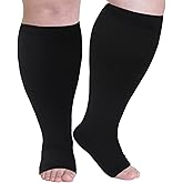 Plus Size Wide Calf Compression Socks for Women & Men - 20-30 mmHg Knee High Medical Pro Toeless Open Toe Compression Socks