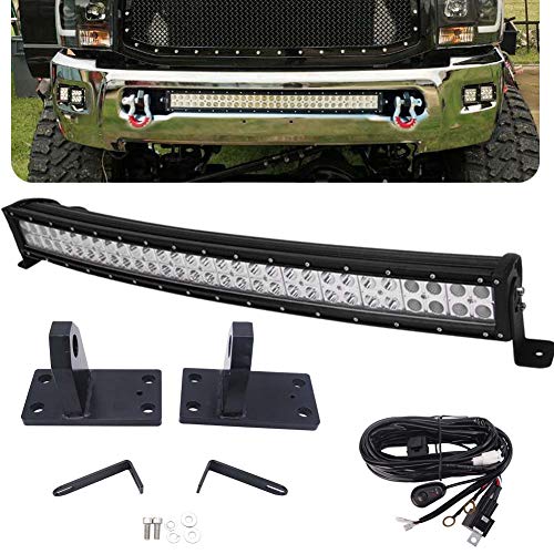 32 inch Curved Light Bar &Hidden Bumper Tow Hook Mounting Bracket for 2010-2018 Dodge RAM 2500/3500/4500 4th Gen