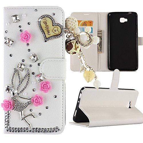 Huawei Ascend XT Case , Best Alice New DIY Design Flip PU Leather 3D Handmade Bling Crystal Diamond Wallet Case [Love tassel Angel]+ [White]