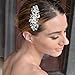 EVER FAITH Wedding Leaf Decorative Ivory Color Simulated Pearl Hair Side Comb Clear Austrian Crystal