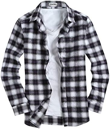 Men's Casual Button Down Shirts Long Sleeve Regular Fit Plaid Flannel Shirt