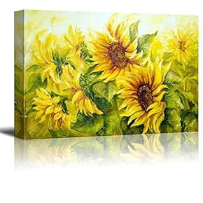 Canvas Prints Wall Art - Sunflowers in Oil Painting Style | Modern Wall Decor/Home Decoration Stretched Gallery Canvas Wrap Giclee Print & Ready to Hang - 12" x 18"