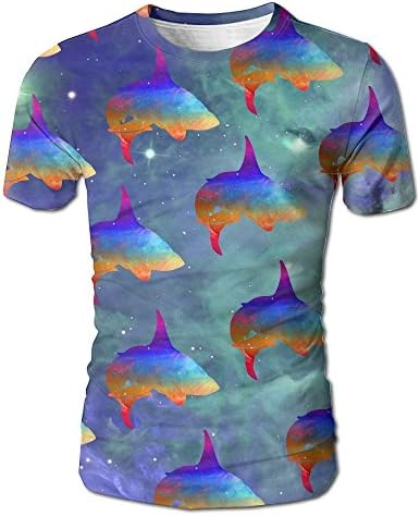 Hyopq Space Galaxy Rainbow Shark Vector Men's Mens Tees Regular Fit Short Sleeve Round Neck Casual T-Shirts