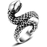 MZC Jewelry Vintage Animal Snake Ring Stainless Steel Statement Men's Stacking Punk Ring Size 8 to 12