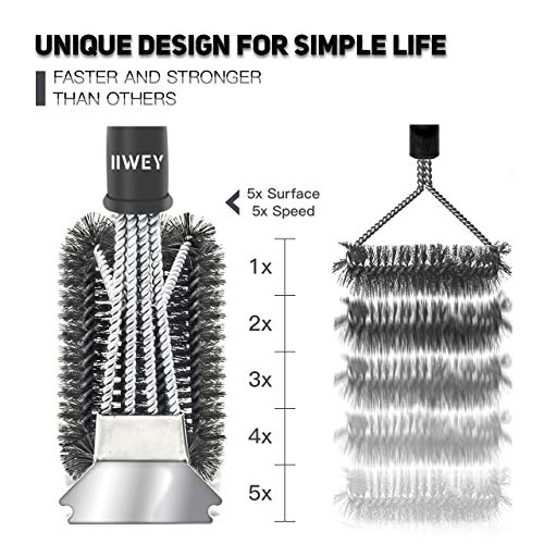 iiWey Grill Brush and Scraper, Large Surface 4 in 1 Best BBQ Brush for Grills, Long Safe 18" Stiff Handle and Stainless Steel Woven Wire Bristles Cleaning Brush for Weber Gas/Charcoal Grill - Thumbnail 3