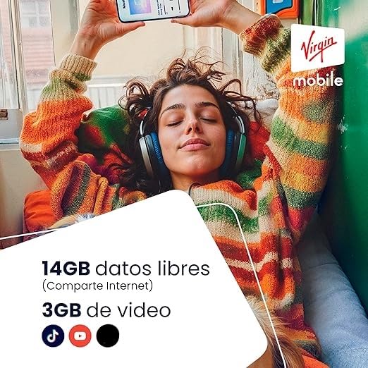 Genérico Chip Virgin Mobile 250 | 17 GB totales + Redes sociales ILIMITADAS (Tarjeta SIM física) | 14 GB Libres (Comparte Internet) | 3 GB Video | Cobertura y Velocidad 5G a Nivel Nacional