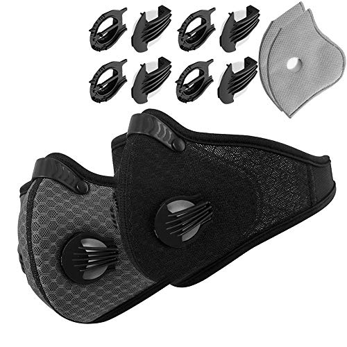 Novemkada Dustproof Masks - 2 Pack Activated Carbon Dust Mask with Extra Filter Cotton Sheet and Valves for Exhaust Gas, Pollen Allergy, PM2.5, Running, Cycling, Outdoor Activities (Black and Gray)