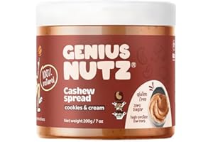 GENIUS NUTZ - Cashew Spread Cookies & Cream - The Perfect Healthy Cashew Butter Snack with Crunchy Cookie Pieces and Cream, 100% Natural, Sugar-Free and Gluten-Free, Low Carb High Protein, 7 oz Pack