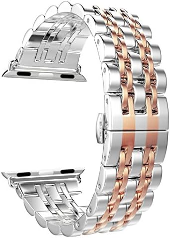 Apple Watch Band, Aokay Stainless Steel Metal Replacement Band with Butterfly Clasp for Apple Watch Series 3 Series 2 Series 1 Sport and Edition 42mm, Rose Gold