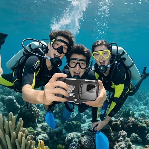 Ezanmull Scuba Diving Case for iPhone 17/16/15/14/13/12/11 Pro Max/XR/XS/X and Plus - Professional Protection - 15M - for Snorkeling, Surfing, Photos and Videos - Black