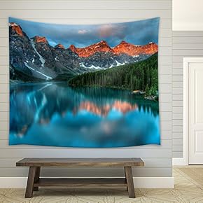 Reflection of Mountains and Pine Trees on a Crystal Clear Lake - Fabric Tapestry, Home Decor - 51x60 inches