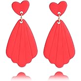 RLHRNDE Heart Earrings for Women Girls Unique Handmade Romantic Bohemian Polymer Clay Pink Red Double Love Heart Dangling Drop Statement Earrings Valentine's Day Jewelry Gift