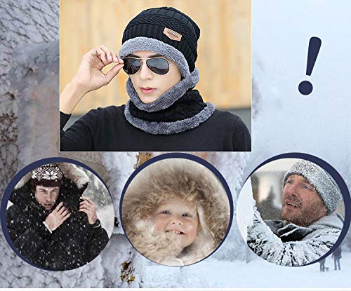 Blevla 2-Pieces Winter Beanie Hat Scarf Set Warm Knit Hat Thick Knit Skull Cap For Men Women Black