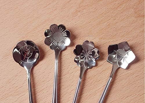 fibgihc 8 pcs/set Flower Spoon,Multi-shape Spoon Use for Coffee Tea Dessert Stainless Steel Scoop
