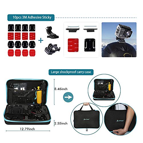 Artman Action Camera Accessories Kit for GoPro Hero 11 10 9 8 7 6 5 Black, Head Chest Strap+360