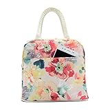 Mziart Insulated Lunch Bag Travel Picnic Box Handbag Waterproof Cosmetic Tote Bag for Women Girls Kids (Flowers)