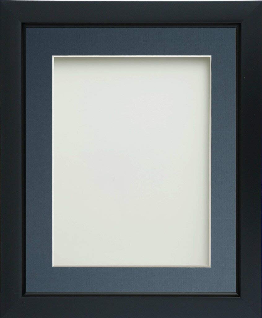 Frame Company Ainsworth Range Black A4 Picture Photo Frame with Blue Mount for Image 9x6 inch * Choice of Sizes* Fitted with Real Glass